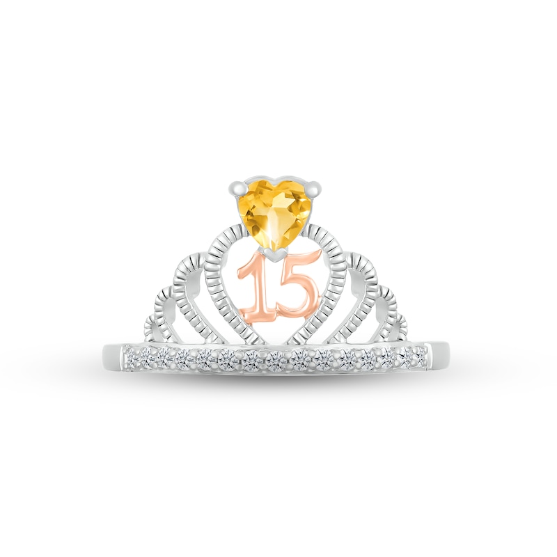 Citrine & White Lab-Created Sapphire Quinceañera Crown Ring Sterling Silver & 10K Rose Gold