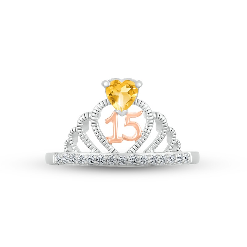 Citrine & White Lab-Created Sapphire Quinceañera Crown Ring Sterling Silver & 10K Rose Gold