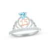 Thumbnail Image 1 of Swiss Blue Topaz & White Lab-Created Sapphire Quinceañera Crown Ring Sterling Silver & 10K Rose Gold