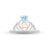 Thumbnail Image 1 of Swiss Blue Topaz & White Lab-Created Sapphire Quinceañera Crown Ring Sterling Silver & 10K Rose Gold