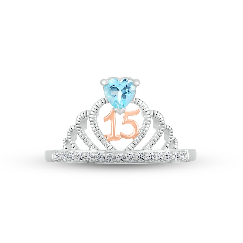 Swiss Blue Topaz & White Lab-Created Sapphire Quinceañera Crown Ring Sterling Silver & 10K Rose Gold