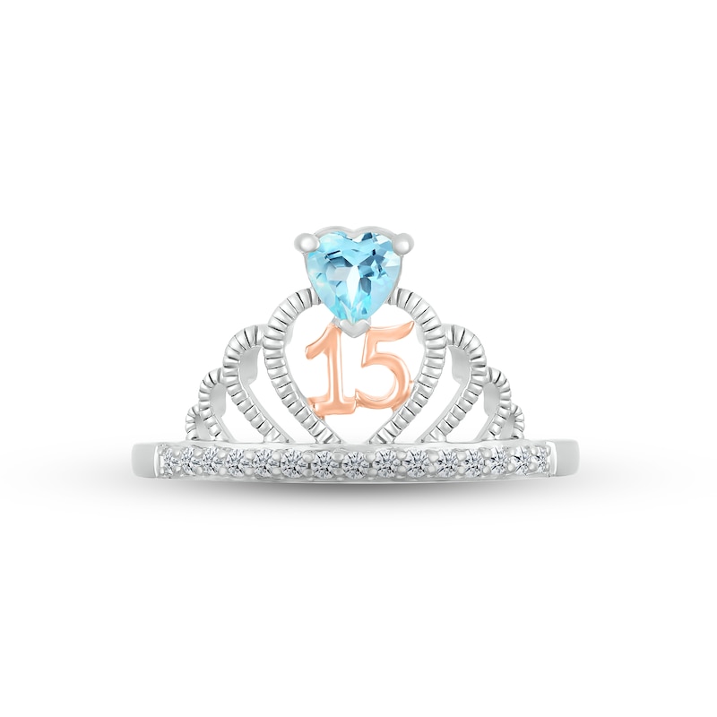 Main Image 2 of Swiss Blue Topaz & White Lab-Created Sapphire Quinceañera Crown Ring Sterling Silver & 10K Rose Gold