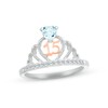 Thumbnail Image 1 of Aquamarine & White Lab-Created Sapphire Quinceañera Crown Ring Sterling Silver & 10K Rose Gold