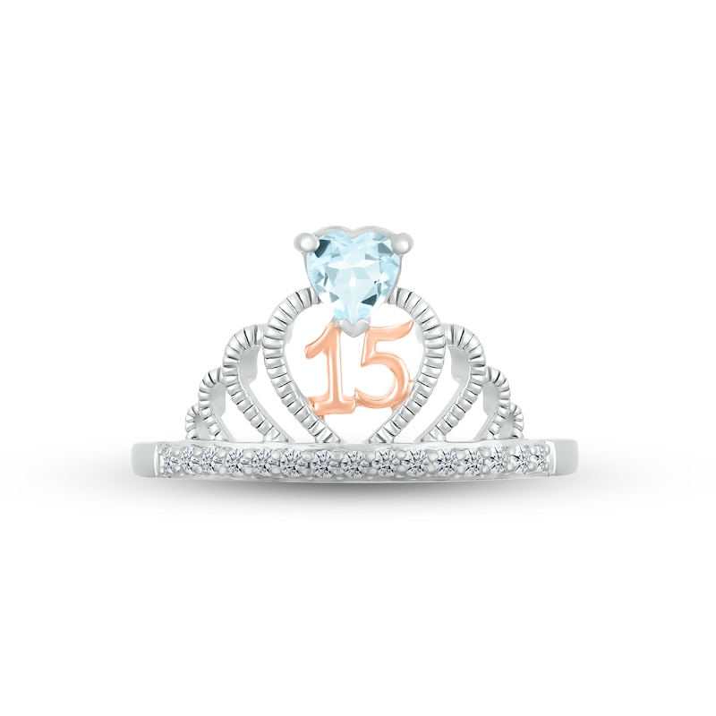 Main Image 2 of Aquamarine & White Lab-Created Sapphire Quinceañera Crown Ring Sterling Silver & 10K Rose Gold