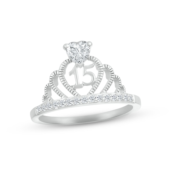 White Lab-Created Sapphire Quinceañera Crown Ring Sterling Silver