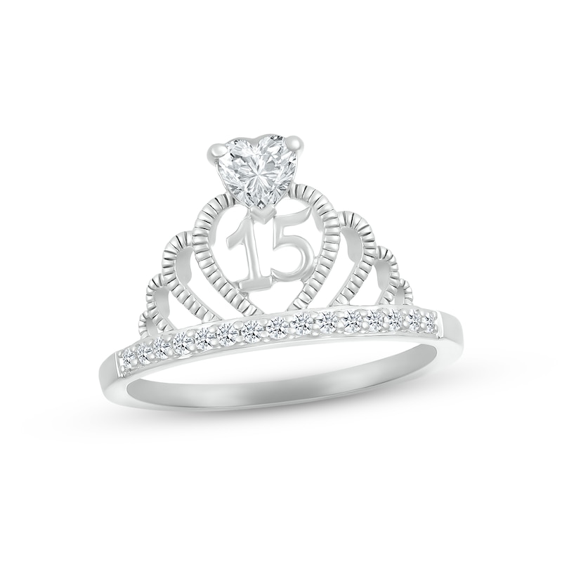 Main Image 1 of White Lab-Created Sapphire Quinceañera Crown Ring Sterling Silver