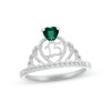 Thumbnail Image 1 of Lab-Created Emerald & White Lab-Created Sapphire Quinceañera Crown Ring Sterling Silver