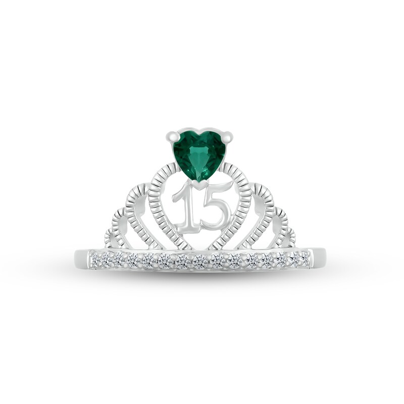 Main Image 2 of Lab-Created Emerald & White Lab-Created Sapphire Quinceañera Crown Ring Sterling Silver