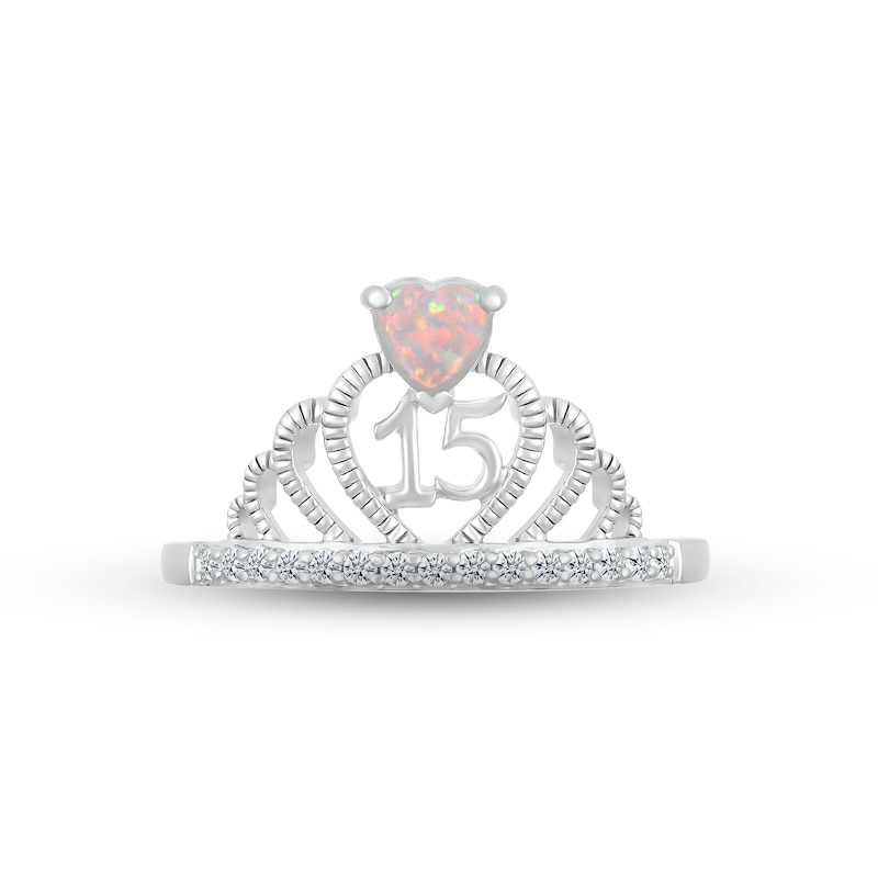 Main Image 2 of Lab-Created Opal & White Lab-Created Sapphire Quinceañera Crown Ring Sterling Silver