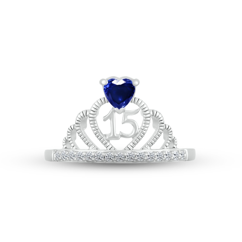 Blue & White Lab-Created Sapphire Quinceañera Crown Ring Sterling Silver