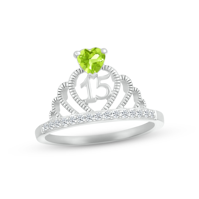 Main Image 1 of Peridot & White Lab-Created Sapphire Quinceañera Crown Ring Sterling Silver