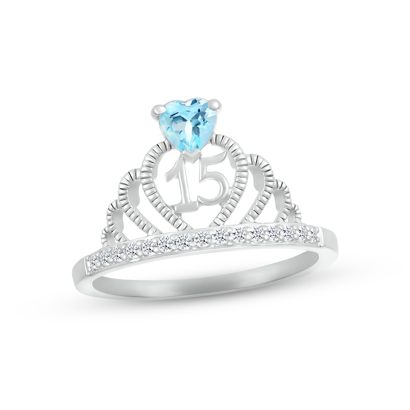 Main Image 1 of Swiss Blue Topaz & White Lab-Created Sapphire Quinceañera Crown Ring Sterling Silver