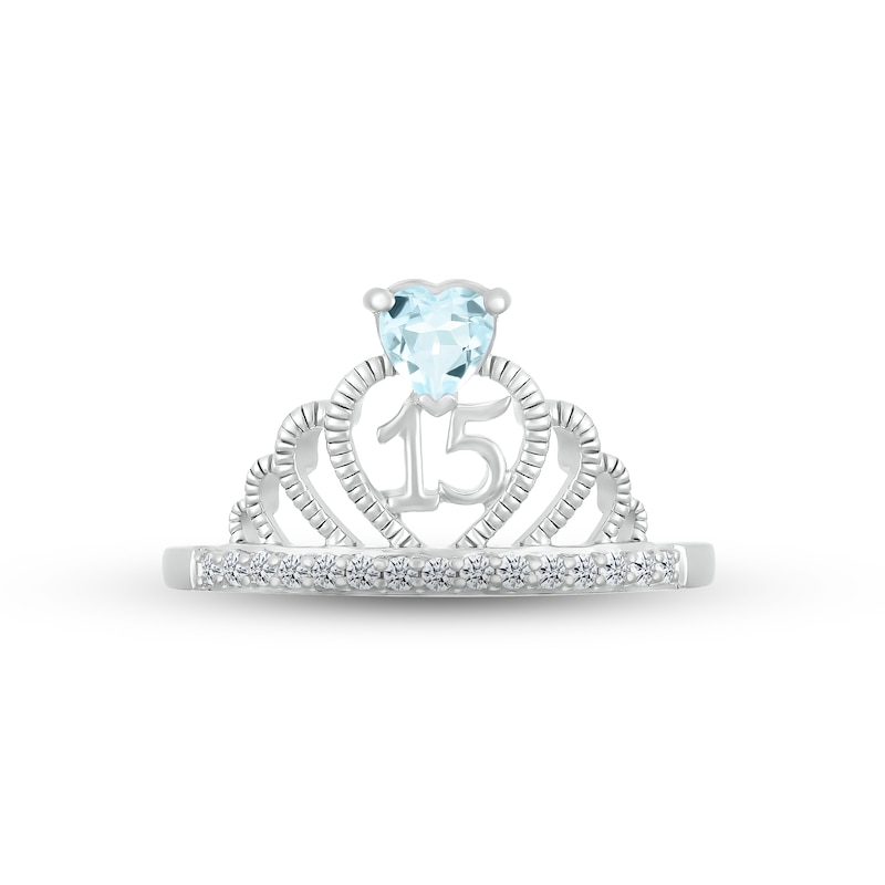 Aquamarine & White Lab-Created Sapphire Quinceañera Crown Ring Sterling Silver