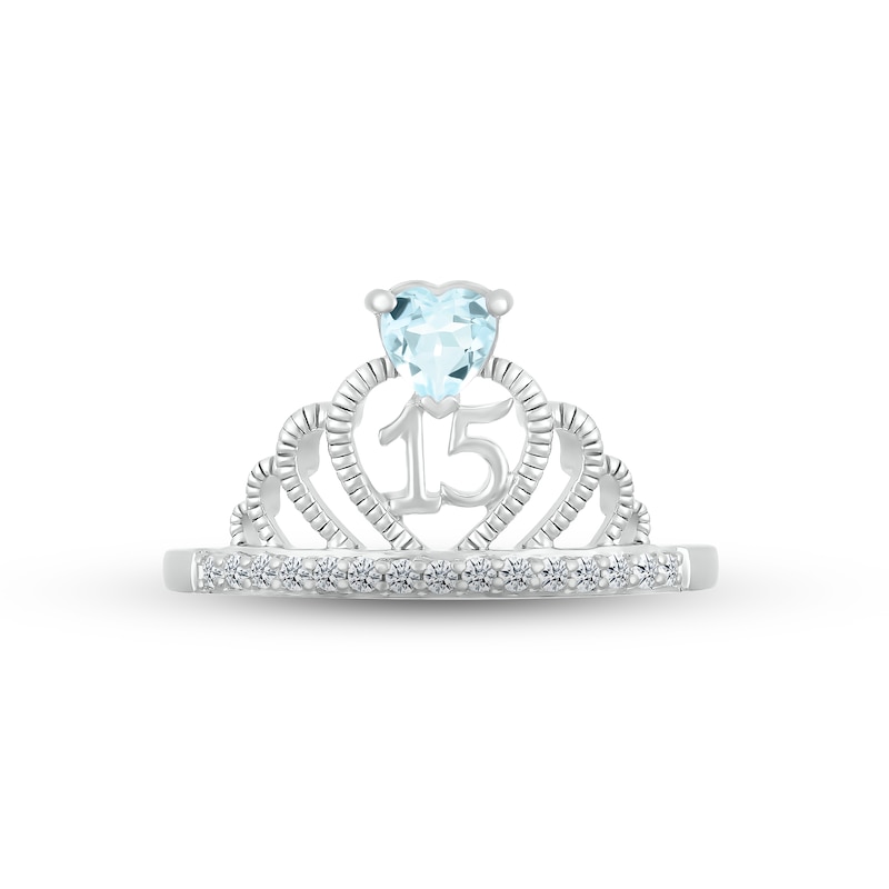 Main Image 2 of Aquamarine & White Lab-Created Sapphire Quinceañera Crown Ring Sterling Silver