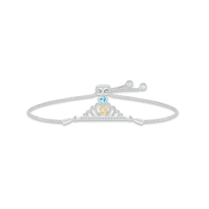 Main Image 1 of Swiss Blue Topaz & White Lab-Created Sapphire Quinceañera Crown Bolo Bracelet Sterling Silver & 10K Yellow Gold