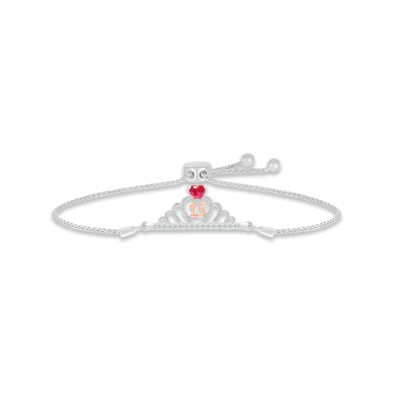 Main Image 1 of Lab-Created Ruby & White Lab-Created Sapphire Quinceañera Crown Bolo Bracelet Sterling Silver & 10K Rose Gold