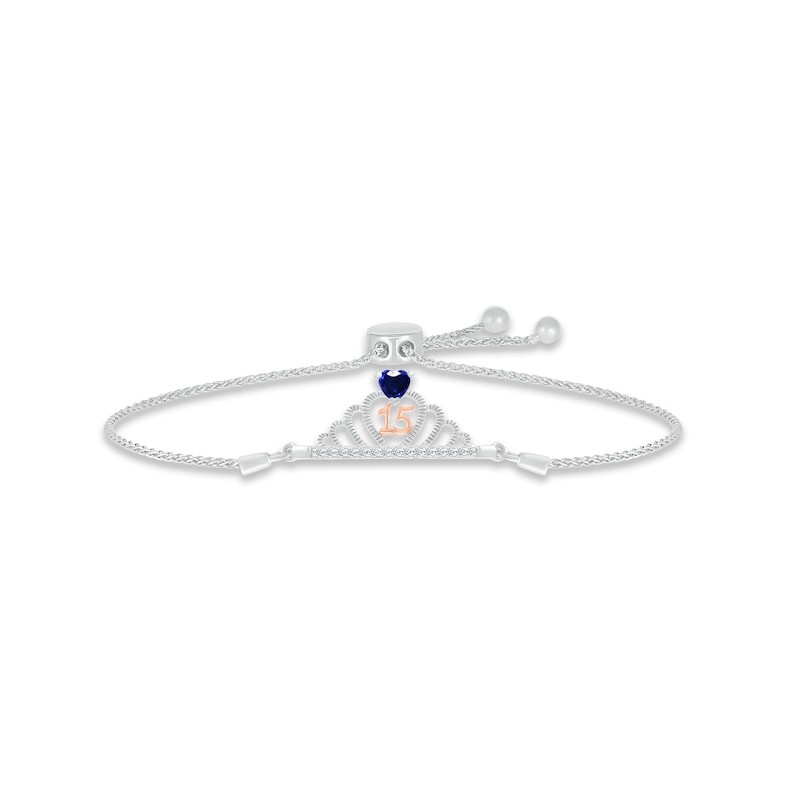 Main Image 1 of Blue & White Lab-Created Sapphire Quinceañera Crown Bolo Bracelet Sterling Silver & 10K Rose Gold