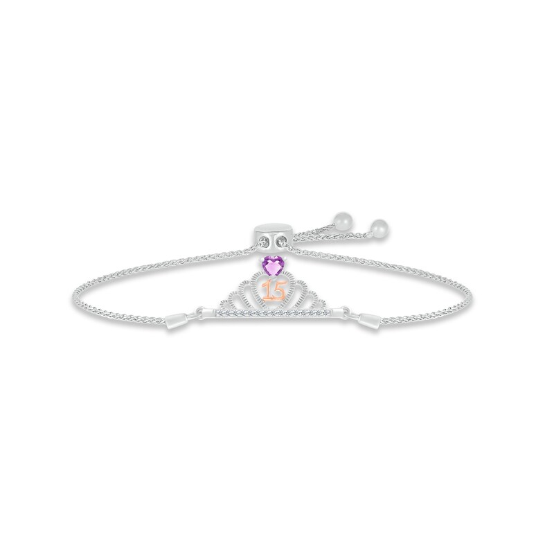 Main Image 1 of Amethyst & White Lab-Created Sapphire Quinceañera Crown Bolo Bracelet Sterling Silver & 10K Rose Gold