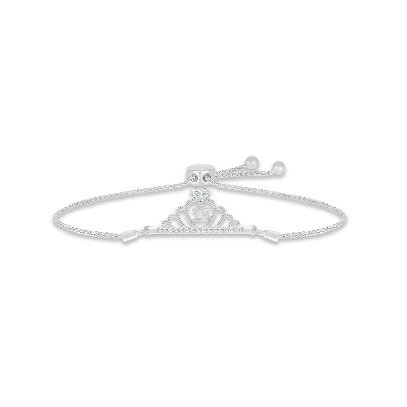 White Lab-Created Sapphire Quinceañera Crown Bolo Bracelet Sterling Silver