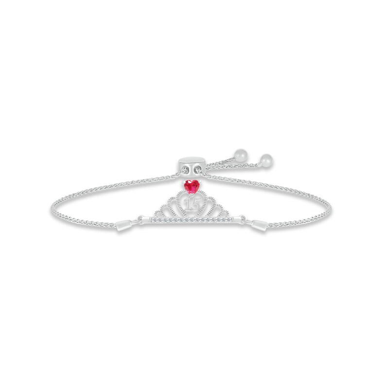 Main Image 1 of Lab-Created Ruby & White Lab-Created Sapphire Quinceañera Crown Bolo Bracelet Sterling Silver