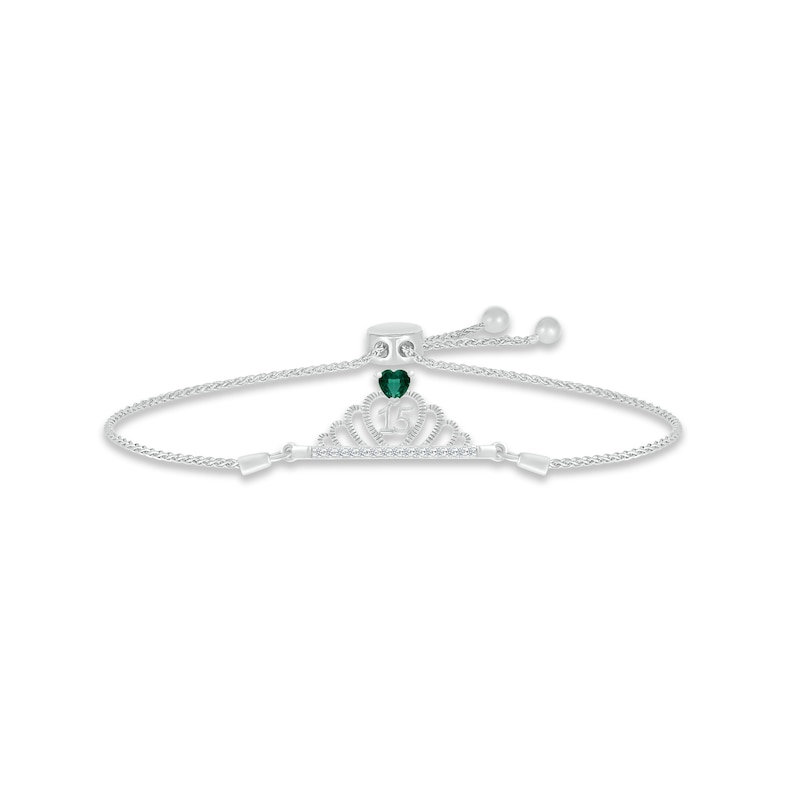 Main Image 1 of Lab-Created Emerald & White Lab-Created Sapphire Quinceañera Crown Bolo Bracelet Sterling Silver