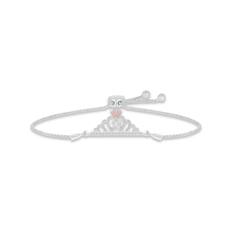 Main Image 1 of Lab-Created Opal & White Lab-Created Sapphire Quinceañera Crown Bolo Bracelet Sterling Silver