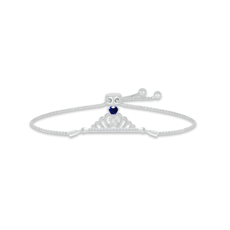 Main Image 1 of Blue & White Lab-Created Sapphire Quinceañera Crown Bolo Bracelet Sterling Silver
