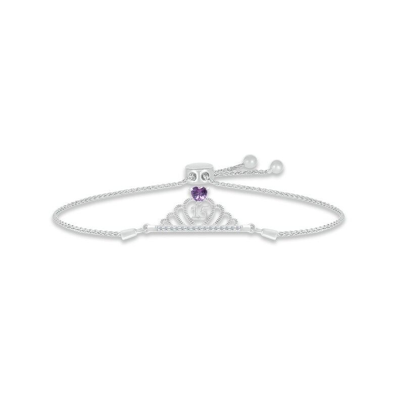 Lab-Created Alexandrite & White Lab-Created Sapphire Quinceañera Crown Bolo Bracelet Sterling Silver