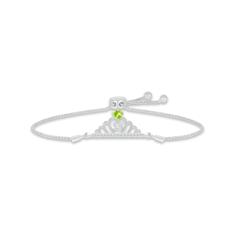 Main Image 1 of Peridot & White Lab-Created Sapphire Quinceañera Crown Bolo Bracelet Sterling Silver
