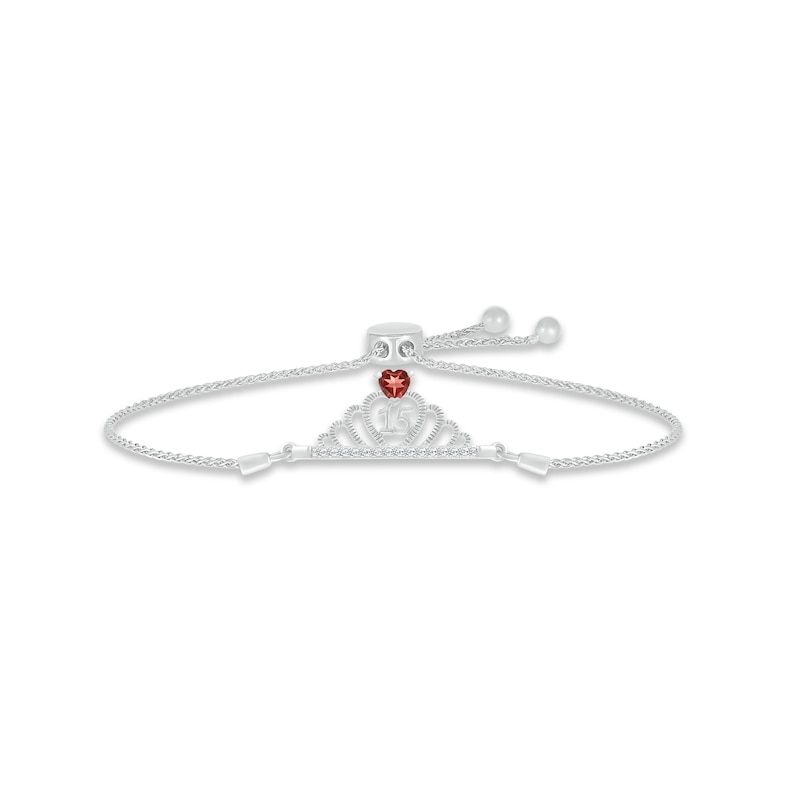 Main Image 1 of Garnet & White Lab-Created Sapphire Quinceañera Crown Bolo Bracelet Sterling Silver