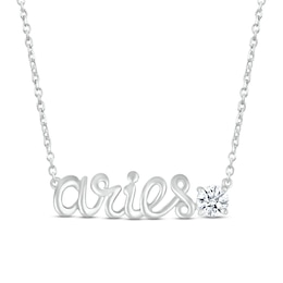White Lab-Created Sapphire Zodiac Aries Necklace Sterling Silver 18"