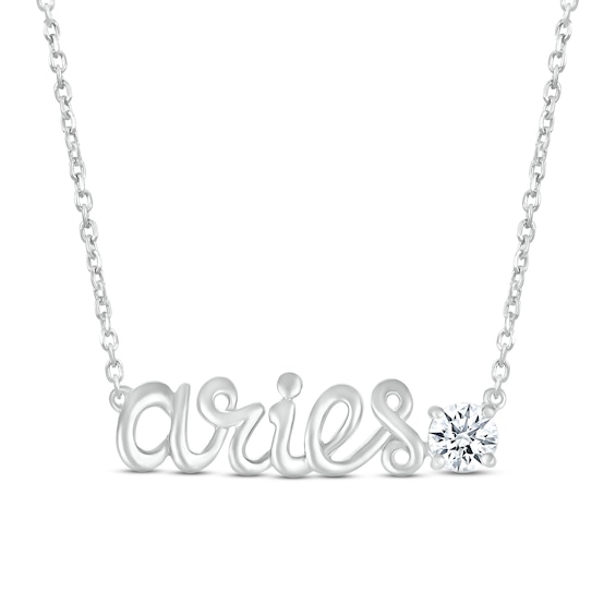 White Lab-Created Sapphire Zodiac Aries Necklace Sterling Silver 18"