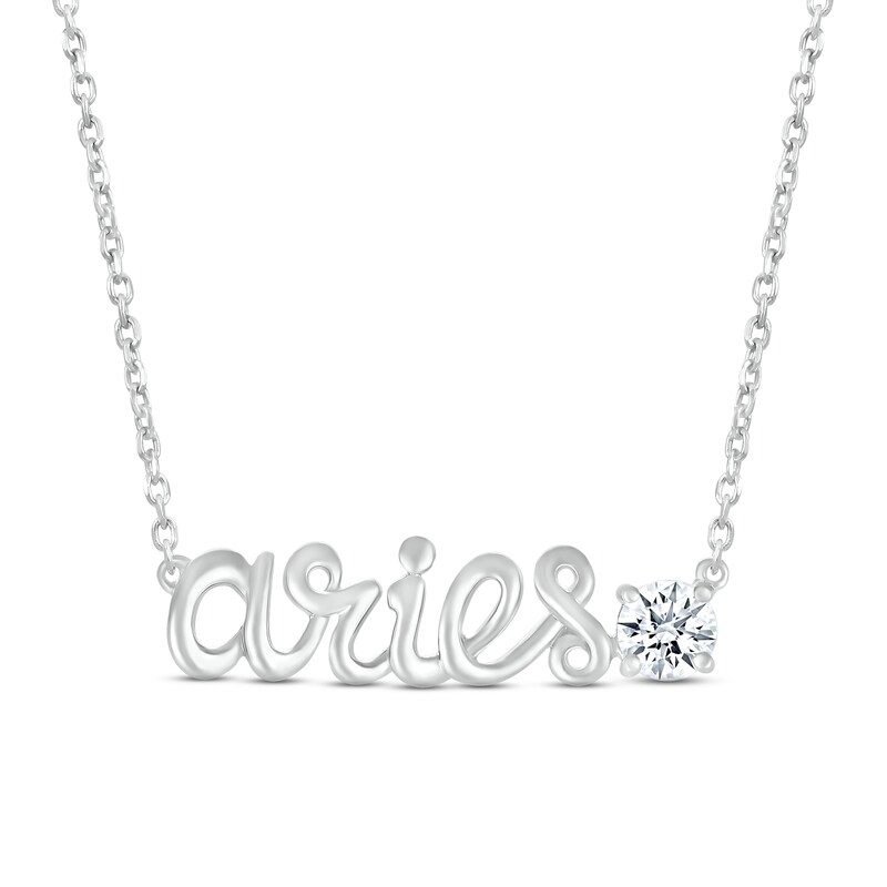 Main Image 1 of White Lab-Created Sapphire Zodiac Aries Necklace Sterling Silver 18&quot;