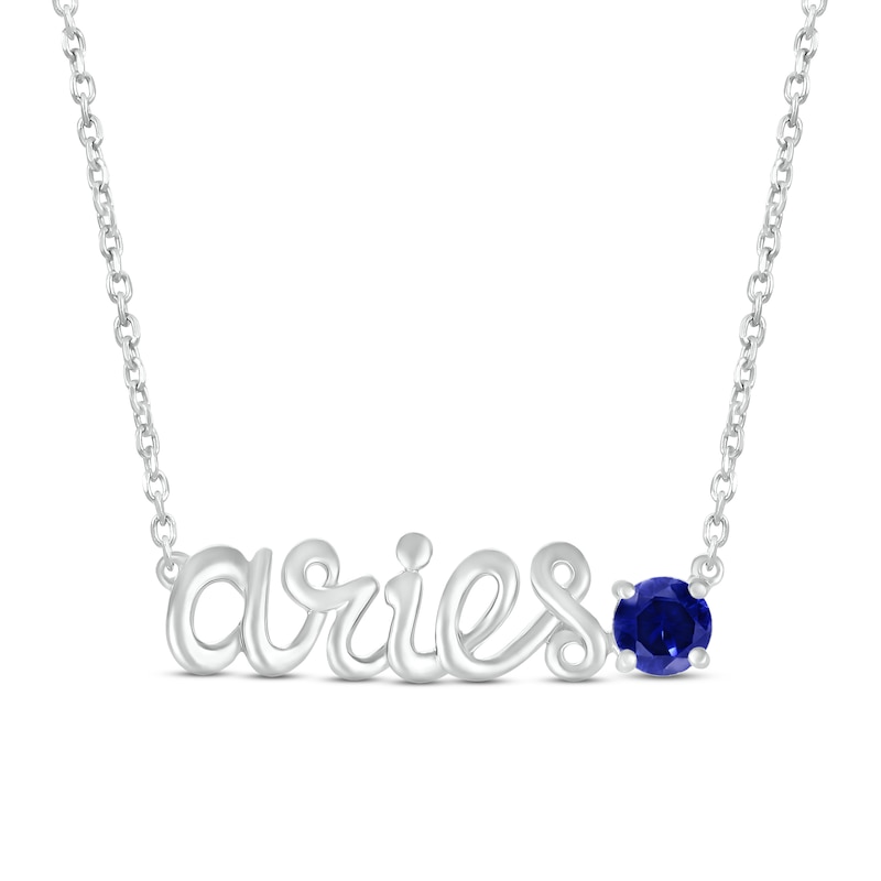 Blue Lab-Created Sapphire Zodiac Aries Necklace Sterling Silver 18"