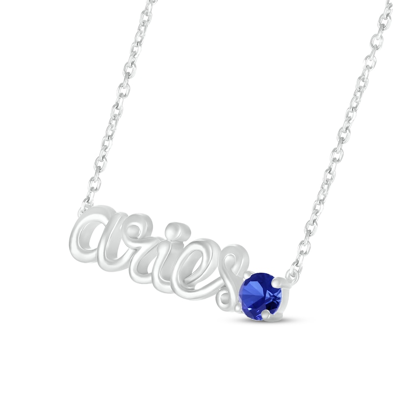 Blue Lab-Created Sapphire Zodiac Aries Necklace Sterling Silver 18"