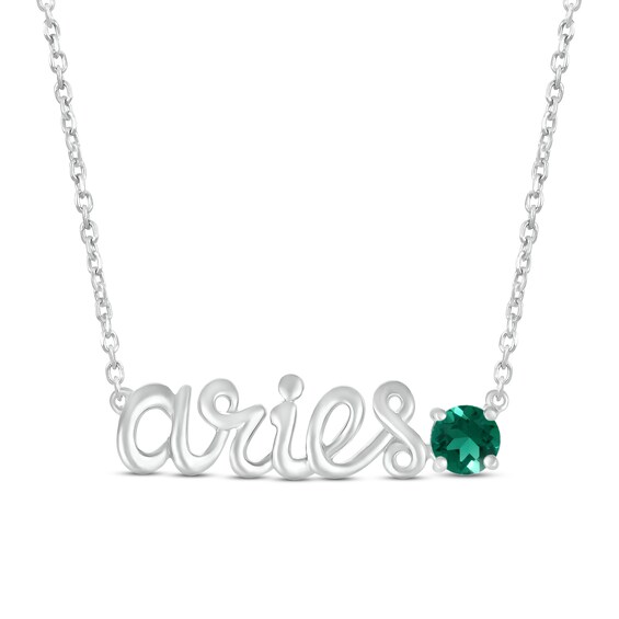 Lab-Created Emerald Zodiac Aries Necklace Sterling Silver 18"