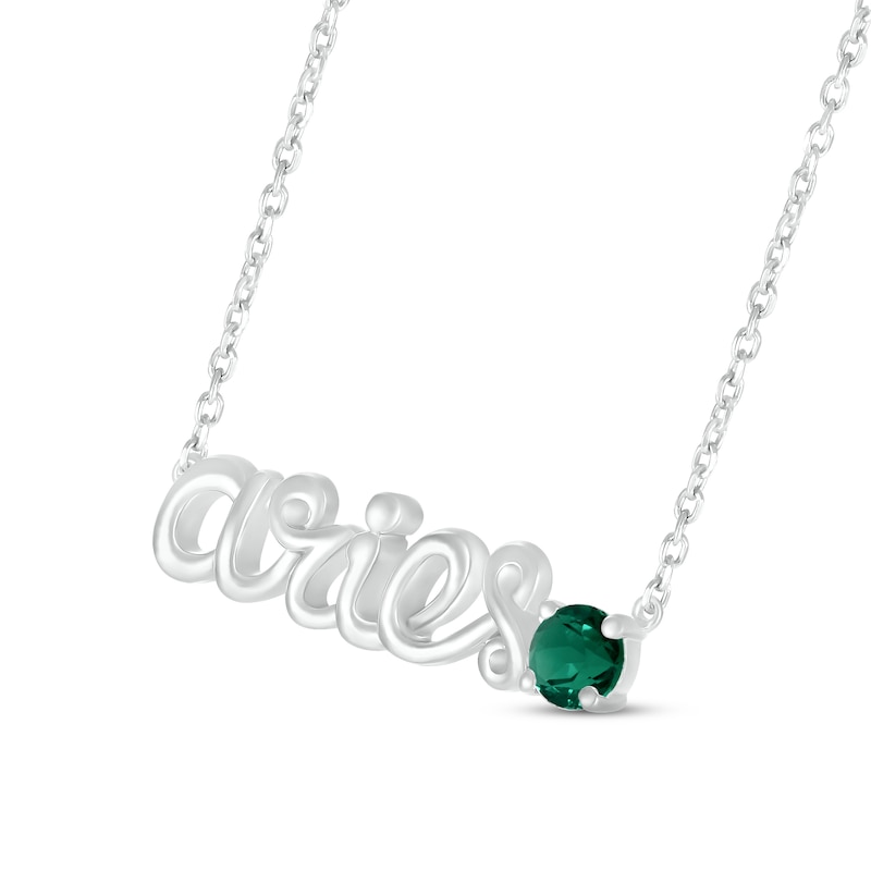 Main Image 2 of Lab-Created Emerald Zodiac Aries Necklace Sterling Silver 18&quot;