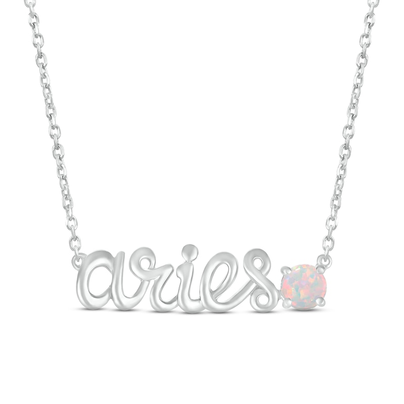 Lab-Created Opal Zodiac Aries Necklace Sterling Silver 18"