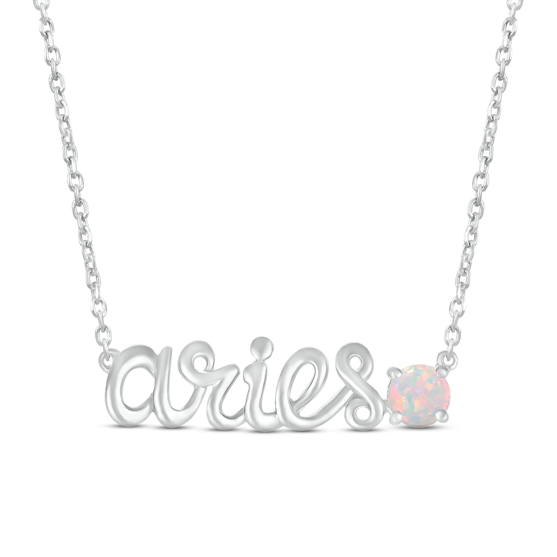 Main Image 1 of Lab-Created Opal Zodiac Aries Necklace Sterling Silver 18&quot;