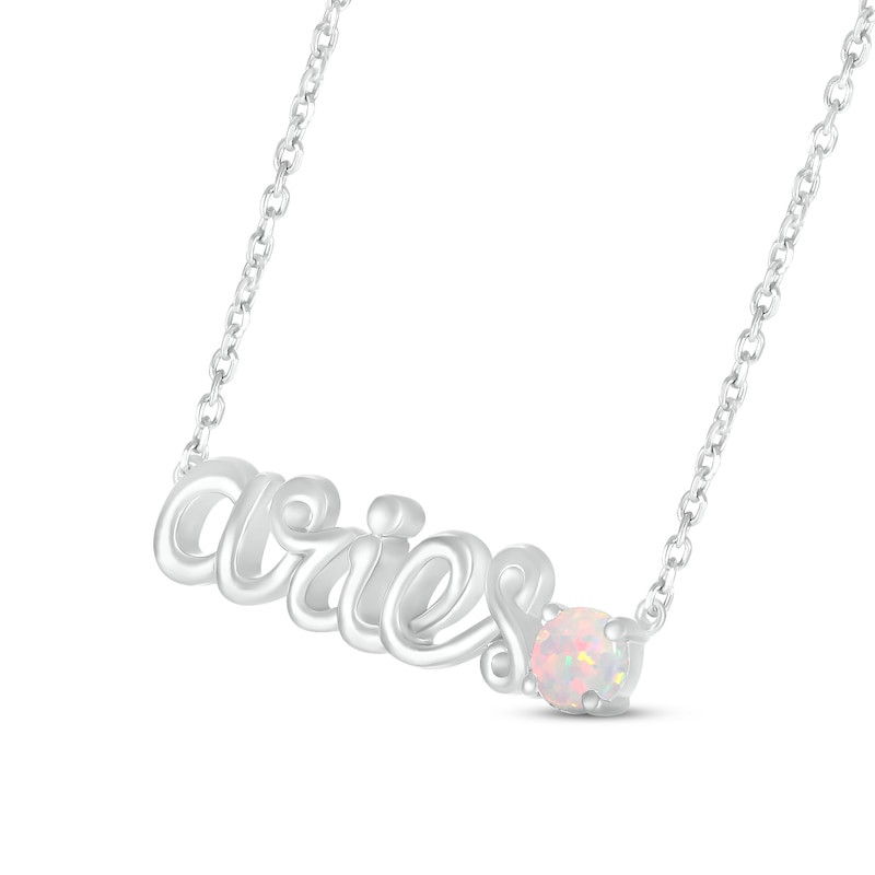 Lab-Created Opal Zodiac Aries Necklace Sterling Silver 18"