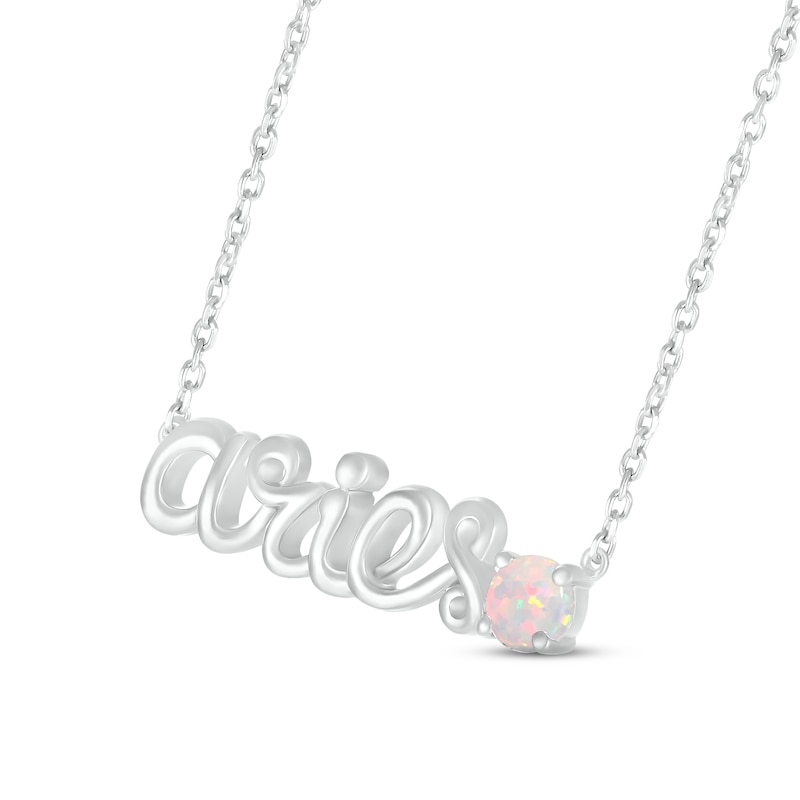 Main Image 2 of Lab-Created Opal Zodiac Aries Necklace Sterling Silver 18&quot;