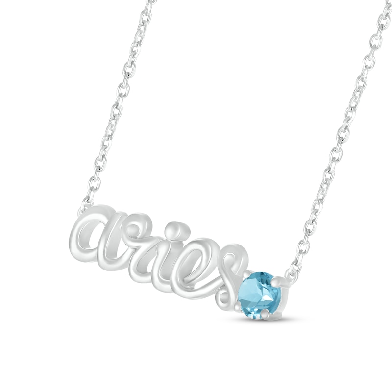 Swiss Blue Topaz Zodiac Aries Necklace Sterling Silver 18"