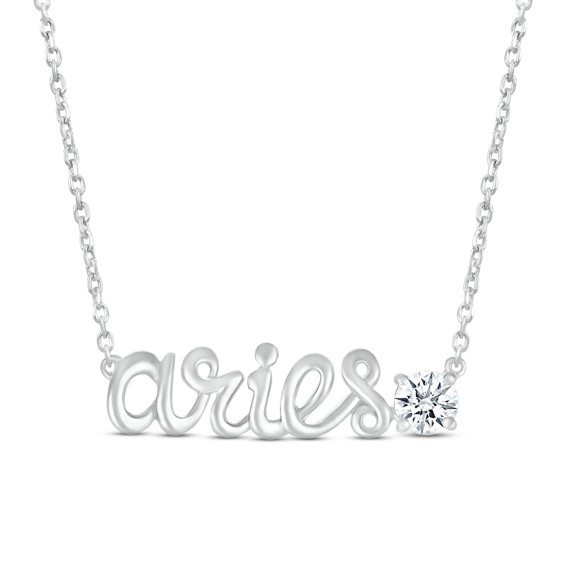 Main Image 1 of White Lab-Created Sapphire Zodiac Aries Necklace 10K White Gold 18&quot;
