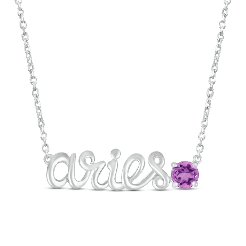 Main Image 1 of Amethyst Zodiac Aries Necklace 10K White Gold 18"