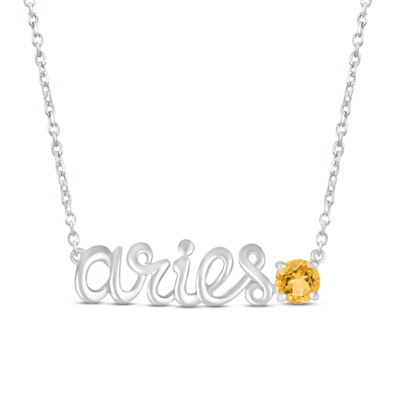 Citrine Zodiac Aries Necklace 10K White Gold 18"