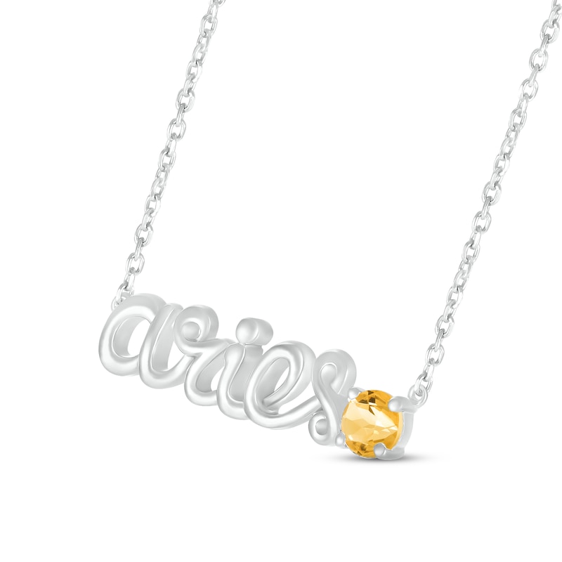 Citrine Zodiac Aries Necklace 10K White Gold 18"