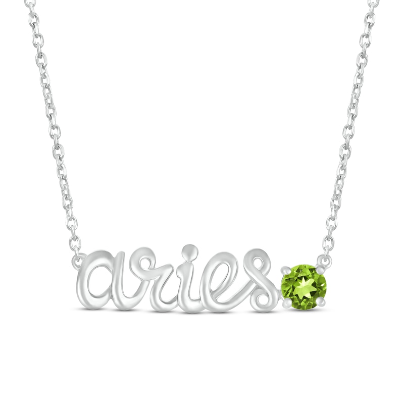 Main Image 1 of Peridot Zodiac Aries Necklace 10K White Gold 18&quot;