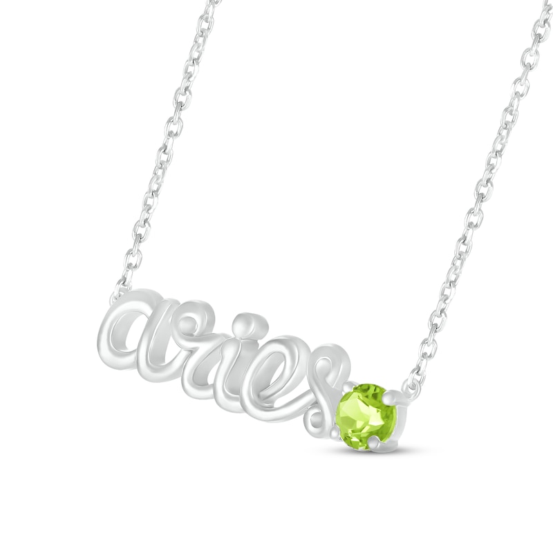 Peridot Zodiac Aries Necklace 10K White Gold 18"