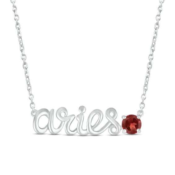 Garnet Zodiac Aries Necklace 10K White Gold 18"