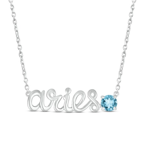 Swiss Blue Topaz Zodiac Aries Necklace 10K White Gold 18"